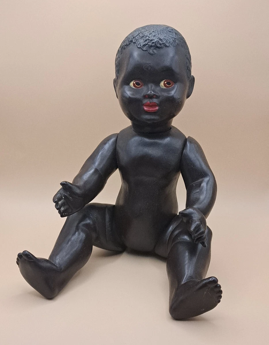 Ancien Poupon Petitcollin Celluloïd 35 Cm - Yeux En Verre - Poupée Noire SNF - France