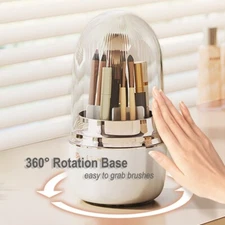 Makeup Brush Holer Cosmetic Brush Storage Case with Lid 360° Rotation Spinning