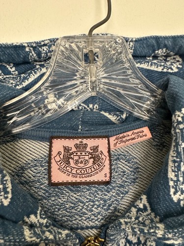 Juicy Couture Crown Print Full Zip Jacke blau Stickerei Gold Logo Damen Small - Bild 3 von 8