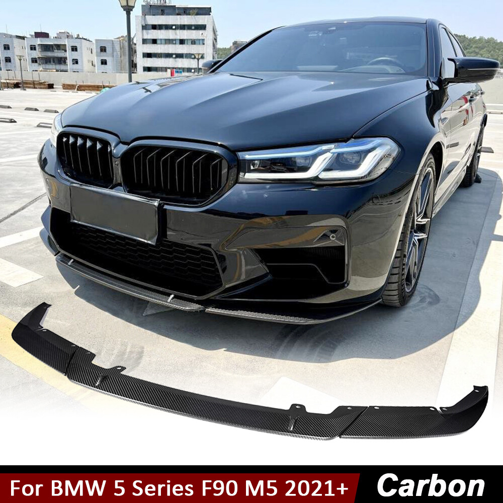 For BMW 5 Series F90 M5 Sedan 2021-22 CARBON FIBER Front Bumper Lip Spoiler 3PCS