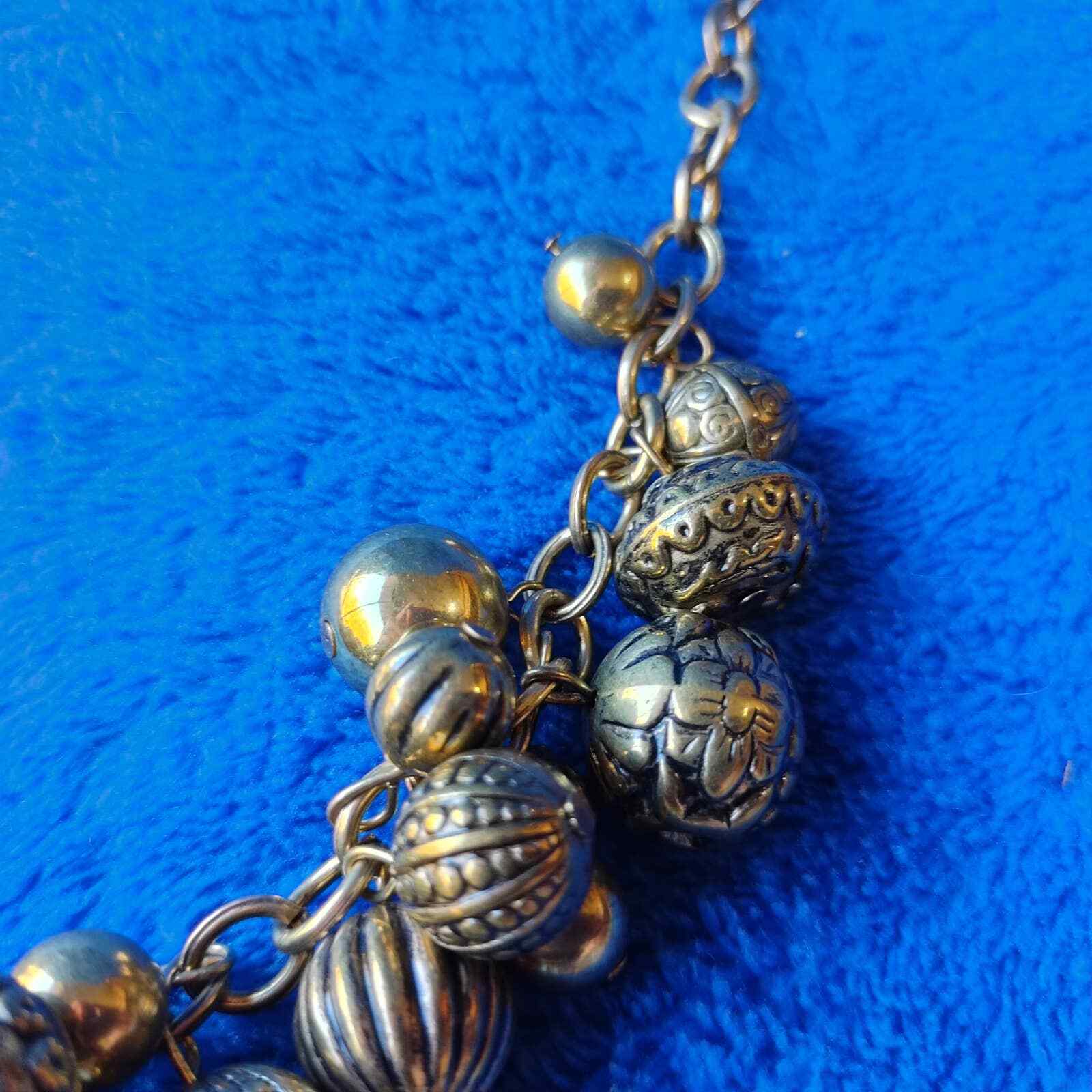 Cluster Carved Bronze Metal Beaded Charm Chunky Statement Necklace