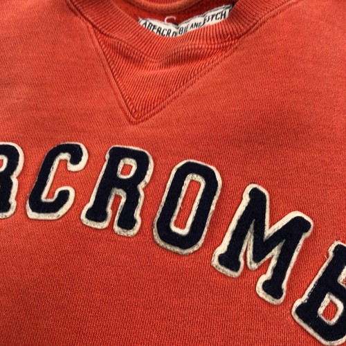 Y2K Abercrombie & Fitch Spell Out Crewneck Mens Sweatshirt Large Orange Vintage - Picture 8 of 9