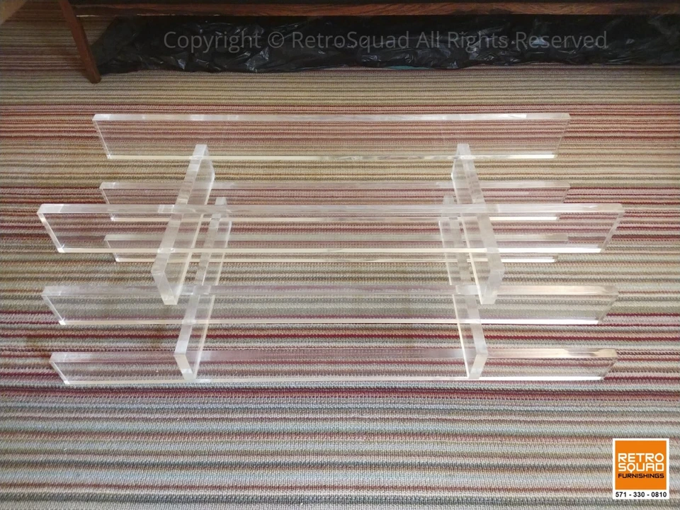 Mesa de centro danesa moderna Lucite y vidrio estilo Karl Springe mediados de siglo MCM Foto 4 de 4