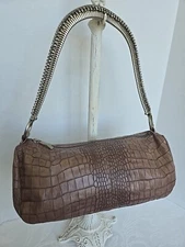 RENATO ANGI Venezia Shoulder Handbag Purse Italy Rhinestone Mauve grey Leather
