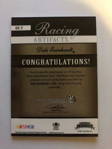 2007 PRESS PASS RACING ARTIFACTS FIRESUIT GOLD /50 DALE EARNHARDT #DE-F ERROR - Picture 2 of 7