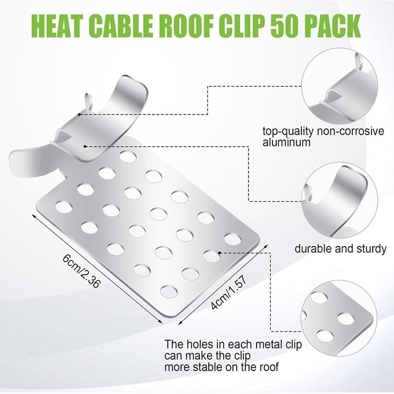 50 Pcs Roof DeIcing Cable Clips Heat Cable Roof Clip Aluminum Roof