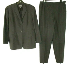 Layfayette 148 Wool Jacket Pants Suit Set Sz 10 Brown Striped Career Women GG538