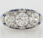 Fantastick Old 1900s Vintage Design Old Mine Cut Diamonds & Blue Sapphire Ring