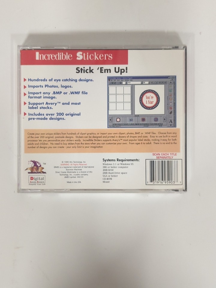 Digital Systems Research Incredible Stickers Windows 95 CD ROM | eBay