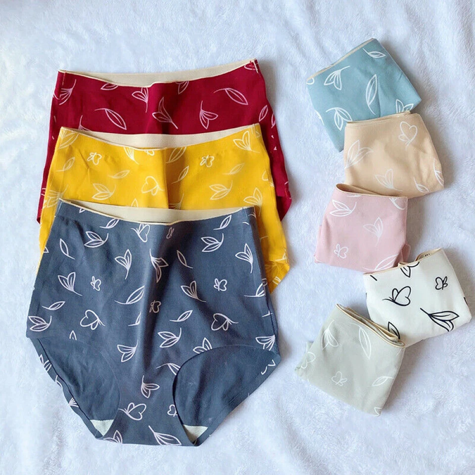 Lencería para mujer suave de algodón sin costuras cintura alta calzoncillos estampados bragas ropa interior Foto 2 de 4