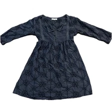 Odd Molly Anthropologie Embroidered Mini Dress Charcoal Black Long Sleeve Size 2