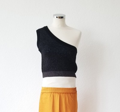 Closed One Shoulder Top schwarz silber cropped Größe S NP   140,00