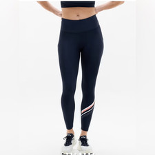 Athleta Interval Stash High Rise Navy Leggings with Striped Detail NWOT