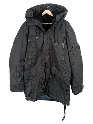 Khujo Herren Parka Winterjacke Gr. L grau Fellkapuze warm Outdoor