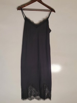 Michael Kors Slip Dress 10 Black Lace Trim Spaghetti Strap V-Neck Sexy |  eBay