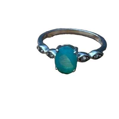 Wunderschöner Bandring Damen Ovalschliff simulierter Smaragd in 925 Sterling Silber