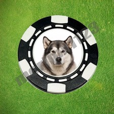 Wolf Gray Alaskan Malamute Dog Poker Chip Golf Ball Marker Card Guard