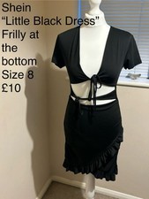 Shein Little Black Party Dress With Tie/Cut Outs & Frills At Btm - Size 8