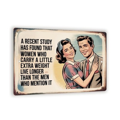 Funny Woman Weight Study Sign   8x12 Vintage Metal Wall Art, Retro 1950s H