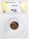 ANACS MS66 RED 1930 Lincoln Cent Wheat reverse 1c Nice Coin