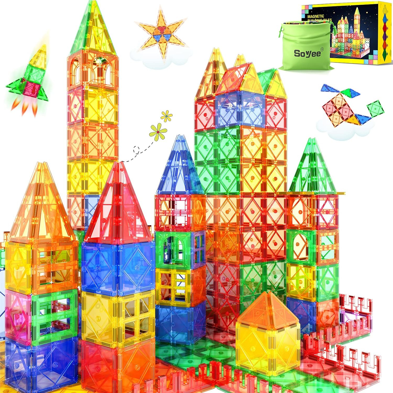 52PCS Magnetic Tiles Toys for 3 Year Old Boys and Girls Building...
