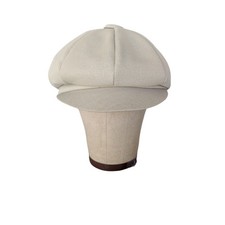 Vintage United Hatters Cap Millinery Wkrs Cream Newsboy Large Button Cap