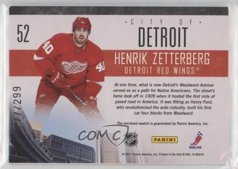 2010-11 Panini Pinnacle City Lights Materials /299 Henrik Zetterberg #52 - Image 2 of 2