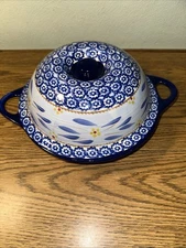temp-tations Old World BLUE Ceramic  Handled Pie/Casserole Dish w/ Domed Lid