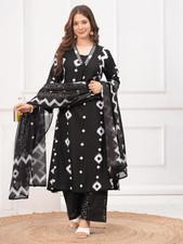 Black Ikat Kurti Set, Ethnic Cotton Palazzo Outfit