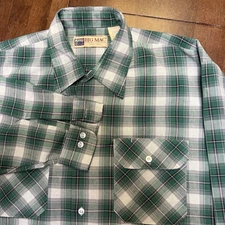 VINTAGE Big Mac Flannel Shirt Mens XL Green Plaid USA Cotton Blend Midweight 70s
