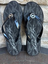 Michael Kors New Bedford Glam Platform PVC Logo Flip Flop-Black/Gray-Choose Size