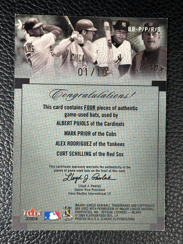 2004 Fleer Classic Clippings Albert Pujols Mark Prior Alex Rodriguez /10 Bat - Image 2 of 2