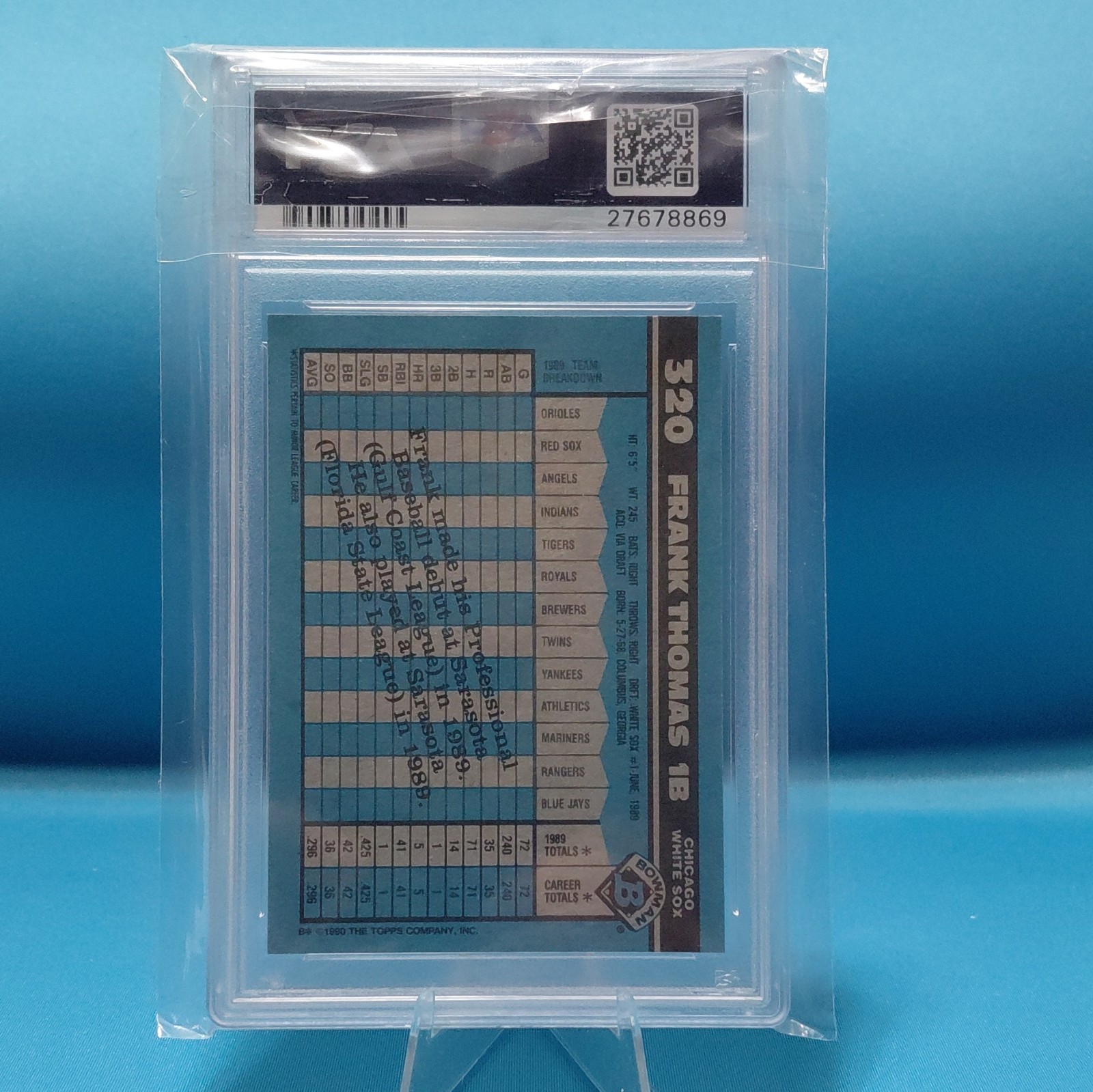 Bowman 1990 Frank Thomas Rookie Base Set #320 PSA 9 Chicago White Sox (A8) view 2