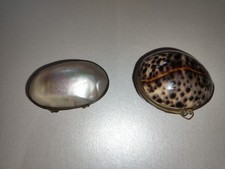 ANCIENNE BOITE  COQUILLAGE -   NACRE ET METAL - ART POPULAIRE