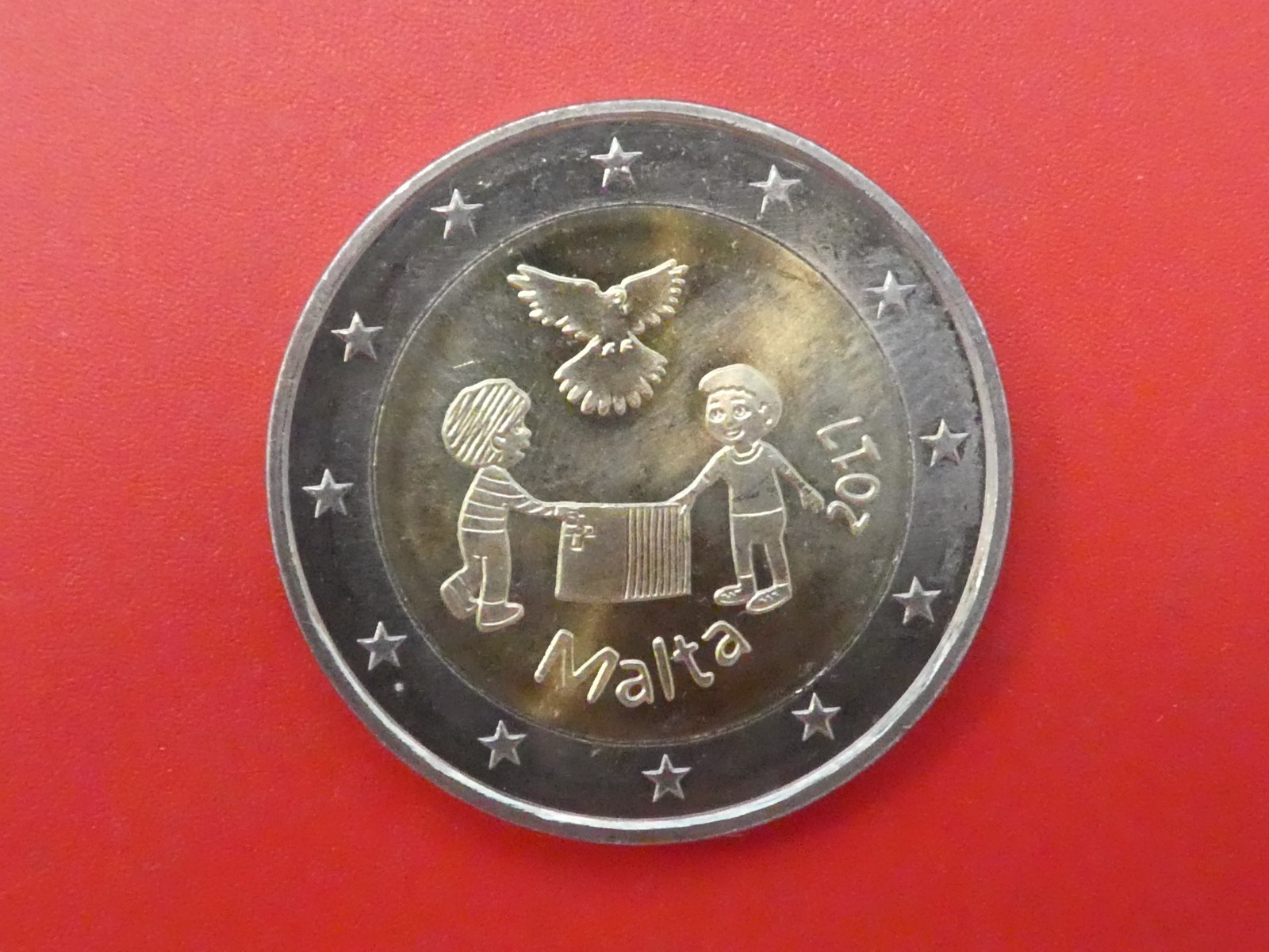 Malte, 2 euros, paix, 2017, brillant du timbre, original