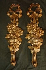 Pair of Vintage Gold Ornate Syroco 4089 Sconces With Bow- Mid Century Modern