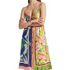 Farm Rio “Double Scarfs” Pastel Midi Dress • Size M • Empire Waist • Cut‑Out