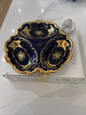 Weimar Jutta 522Cobalt Blue Heavy Gilded 12  Divided Serving Dish- Brand New