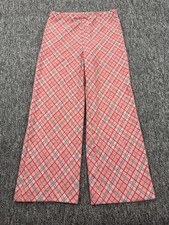Vtg JC Penney Pants Women Large Pink Argyle Flare High Rise Bell Bottom 60s 70s