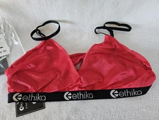 Ethika Women's Bright Red and Black  Sheer V-Neck Bra - Size Large - NEW