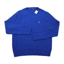 New Polo Ralph Lauren Sweater Mens 2XL XXL Blue Cable Knit Pullover Pony Logo