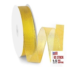 1" Width x 50 Yards Metallic Glitter Ribbon with 1 Inch x 50 Yards Glitter-Gold