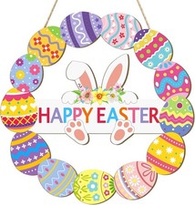 Easter Decoration Wooden Wreath for Front Door Decor Happy Easter Sign Spring De