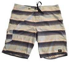 O'Neill Boardshorts Swim Trunks Blue Gray Striped Surf Beach Mens Size 36