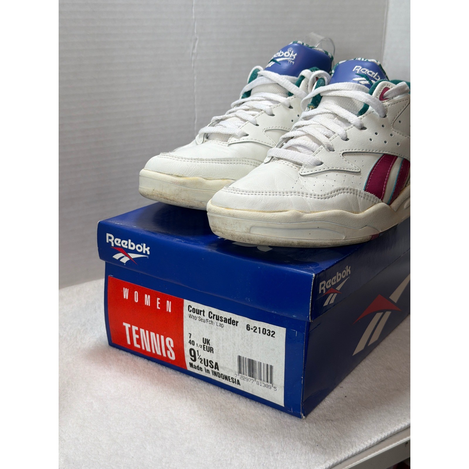 VTG Reebok Court Crusader Hard Court  Women's Tennis Shoes White Teal Blue 9.5 thumbnail 2