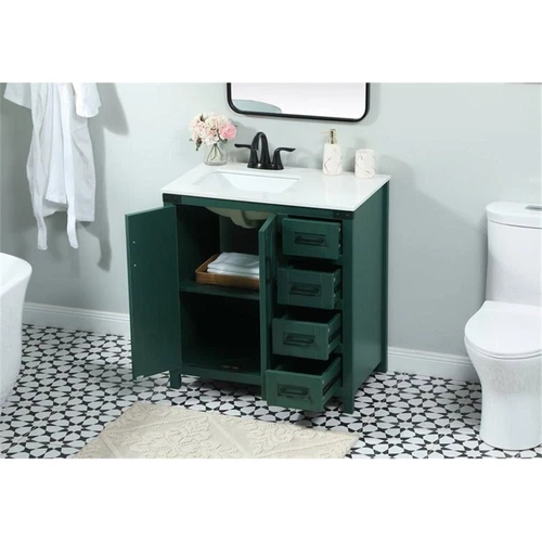 Elegant Decor Grant 32" Aluminum MDF Single Bathroom Vanity in Green - Picture 8 of 8