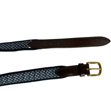 Men's 28" Vineyard Vines Blue Cotton Whale Printed Leather Trim Belt