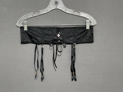 Victoria's Secret Pasek do pończoch M/L Czarny Satynowy Gorset Przód - Zdjęcie 2 z 7