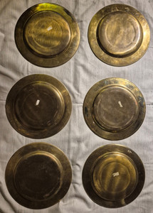 Vintage Brass Plated Dinnerware Charger Plates Set 12 Flat Edge 11 1/2” Round