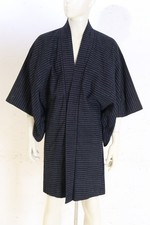 Vtg Japanese Men's Kasuri Indigo Kimono Haori Jacket WWII Military Silk Lining